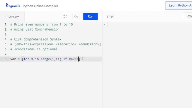 Python : Print Even numbers form 1 to 10 using list comprehension смотреть онлайн