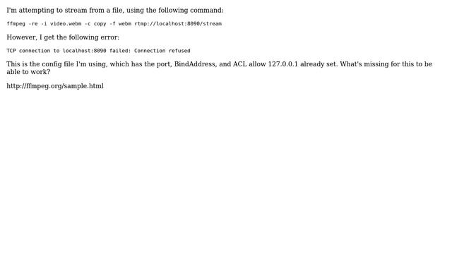 ffmpeg - connection refused (2 Solutions!!) смотреть онлайн