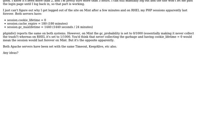 Webmasters: Session cookie lifetime in PHP different on RHEL vs Mint? смотреть онлайн