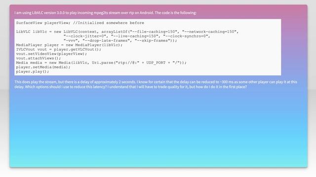 Reduce delay when playing rtp stream with libvlc on Android смотреть онлайн