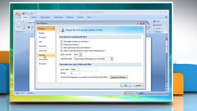 Microsoft® Word 2007: How to turn off or manage installed add-ins on Windows® Vista? смотреть онлайн