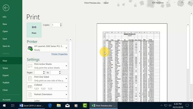 Microsoft Excel 2019: Print Preview смотреть онлайн