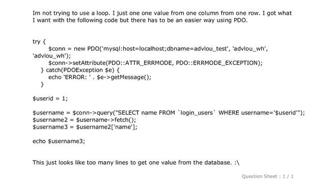 MySQL : return one value from database with mysql php pdo смотреть онлайн