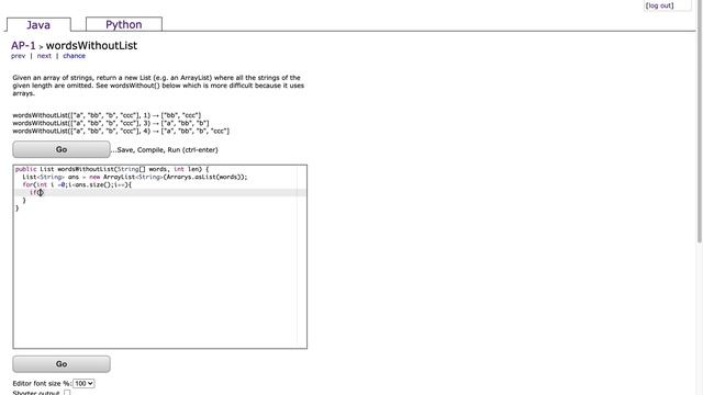 CodingBat(java) AP - 1 wordsWithoutList смотреть онлайн