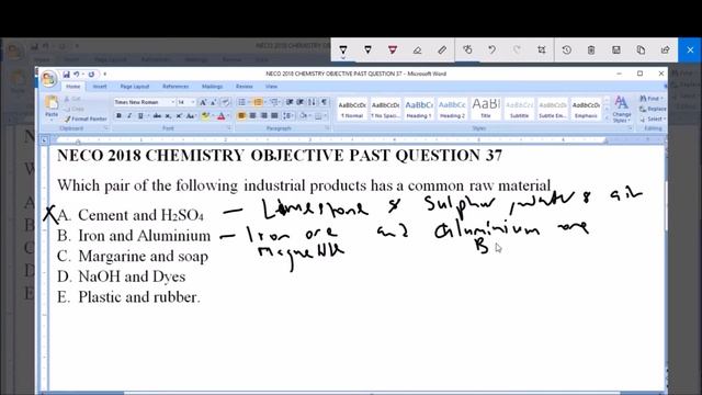 NECO 2018 CHEMISTRY OBJECTIVE PAST QUESTION 37 Raw materials of industrial products смотреть онлайн
