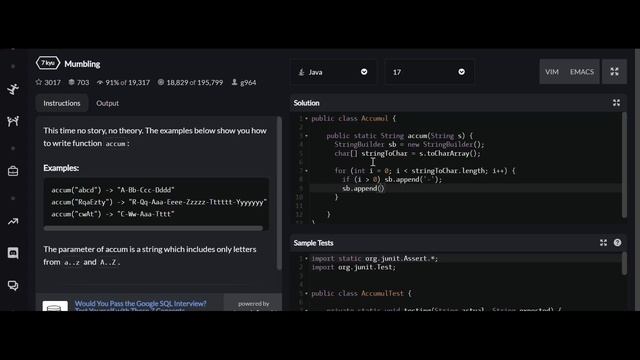 Mumbling - Codewars - 7 Kyu (JAVA) смотреть онлайн