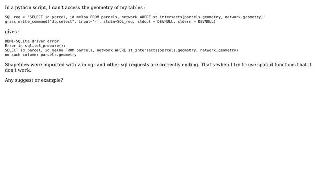 GIS: GRASS 7 PYTHON and spatial sql request смотреть онлайн