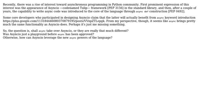 Software Engineering: Is async keyword an ultimate replacement for asyncio module? смотреть онлайн