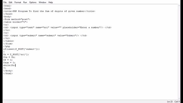 PHP Program To find the Sum of digits of given number смотреть онлайн