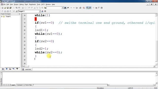 Embedded c key switch led program using Keil and protues смотреть онлайн