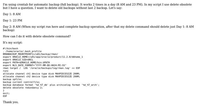 Databases: Using of delete obsolete in Oracle 11gR2 RMAN on Linux смотреть онлайн