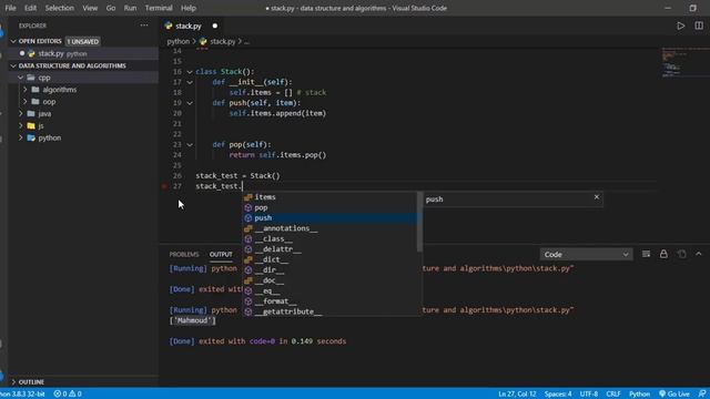 Complete Stack in python كورس الخوارزميات في لغات البرمجة (Cpp, python, java, JavaScript, Dart) смотреть онлайн