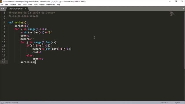 Programando la serie 1,11,21,1211,111221. Serie de Conway [Python] смотреть онлайн