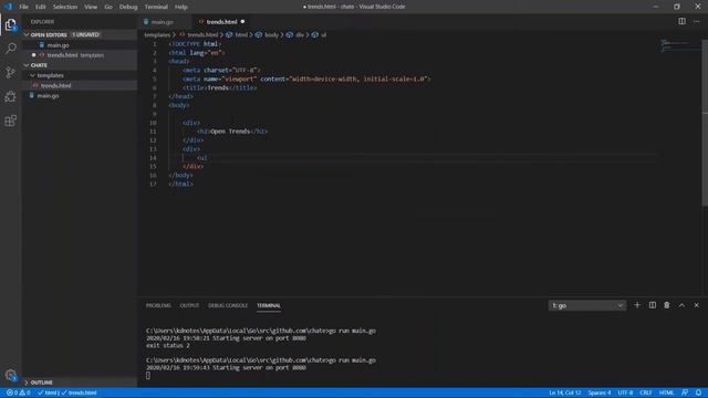 Golang Chat application 1 - HTTP server and template rendering смотреть онлайн