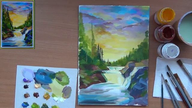 Как нарисовать водопад. Акрил смотреть онлайн