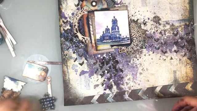 Миксмедийная страничка "Синий храм" - Mixed Media layout "Blue church" смотреть онлайн