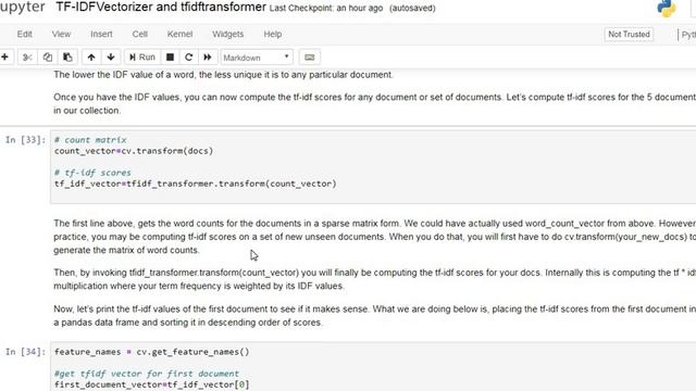 tfidfvectorizer and tfidftransformer in python | jupyter notebook смотреть онлайн