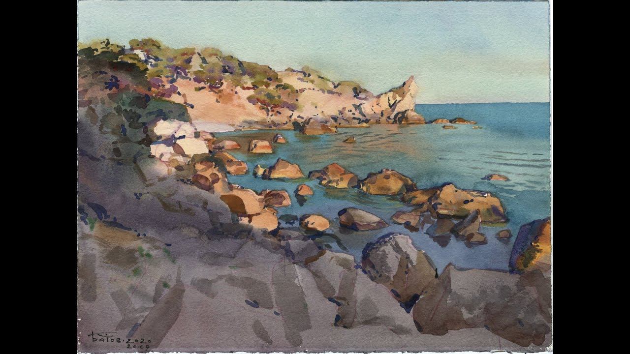20200920 A bay near Novıy Svet. Crimea / Акварельный этюд. Plein air watercolor landscape. смотреть онлайн