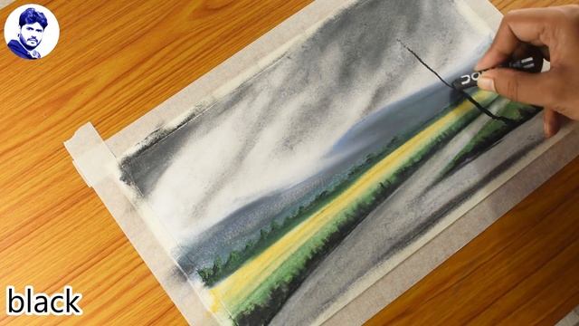 Landscape drawing with oil pastel- Nature- Trees- Cherry blossom- Pathway-step by step смотреть онлайн