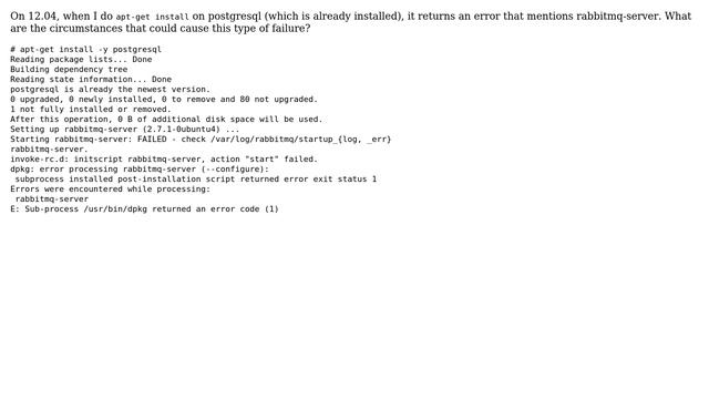 Ubuntu: Attempting to re-install postgres fails due to rabbitmq смотреть онлайн