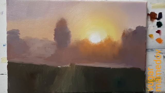 Рисуем восход солнца. Drawing a sunrise. Мастер-классы по живописи Вугара Мамедова. смотреть онлайн