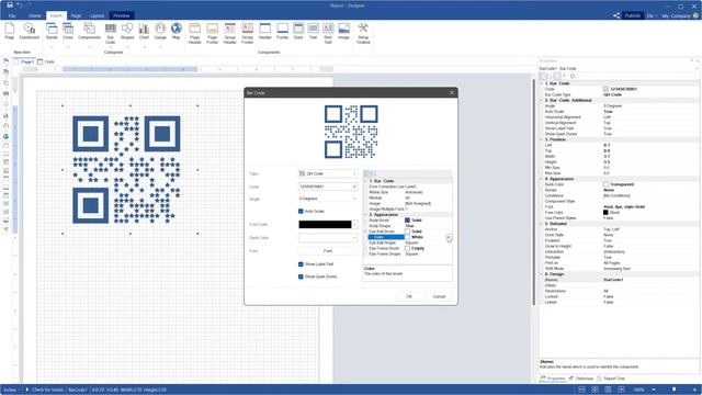 Visual design of QR barcode in Stimulsoft reporting tools (version 2022.2) смотреть онлайн
