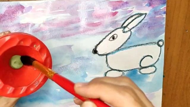 Рисуем Зайчика и Снеговика. Акварельные краски. смотреть онлайн