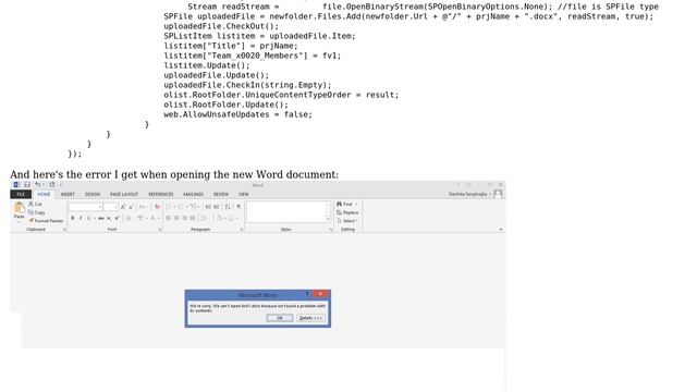 Sharepoint: Error opening programatically created .docx file смотреть онлайн