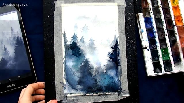 How to Paint Fog With Watercolor.Trees in the mist. Как рисовать деревья/лес в тумане акварелью. смотреть онлайн