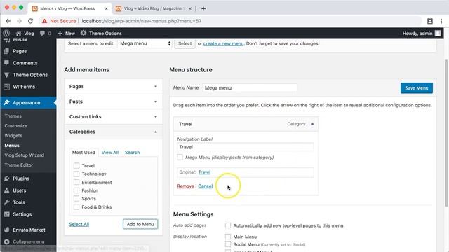 Mega menu setup - Vlog WordPress theme смотреть онлайн