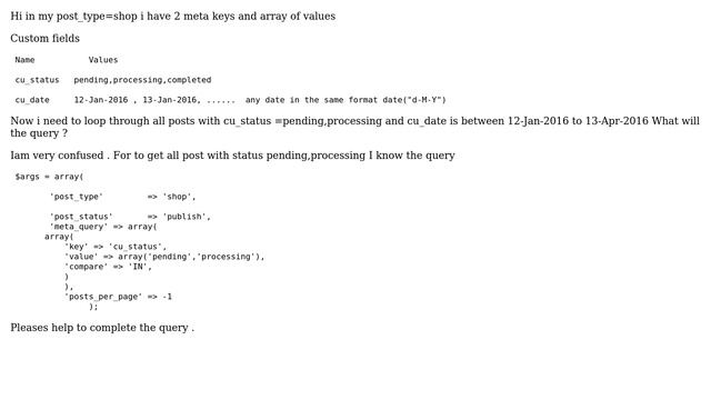 Wordpress: Wp_query with 2 meta keys and array of meta values смотреть онлайн