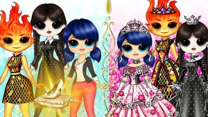 Уэнсдей Аддамс, Маринетт Леди Баг, Энид, Эмбер, Анжела становятся Принцессами - Бумажные Куклы