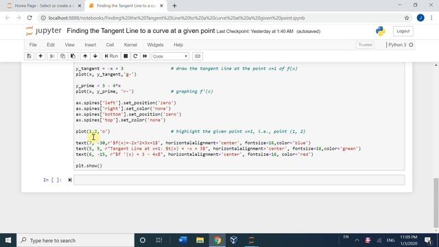 Calculus with Python: Find the equation of a tangent line to a curve at a given point смотреть онлайн