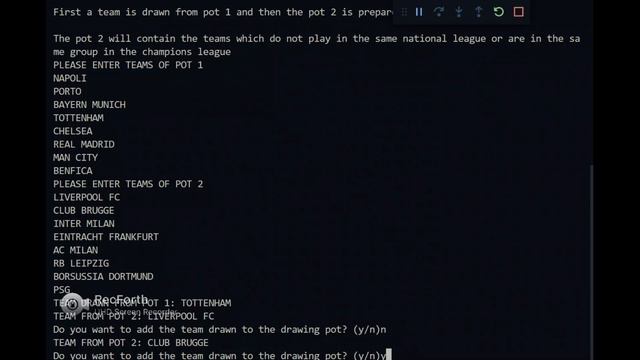 UCL ROUND OF 16 DRAW USING PYTHON CODE смотреть онлайн
