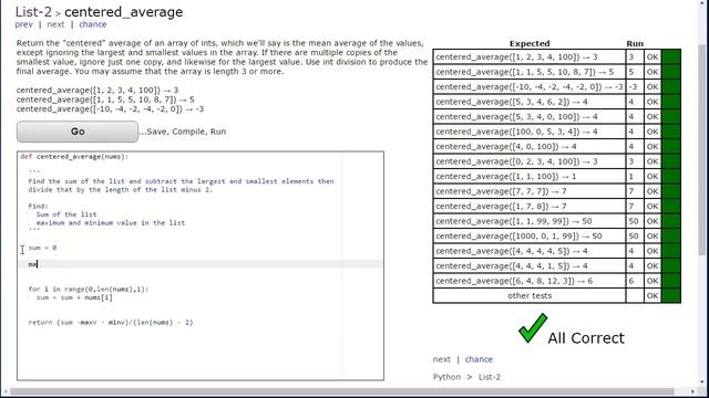 CodingBat - Centered_Average (Python - List 2) смотреть онлайн