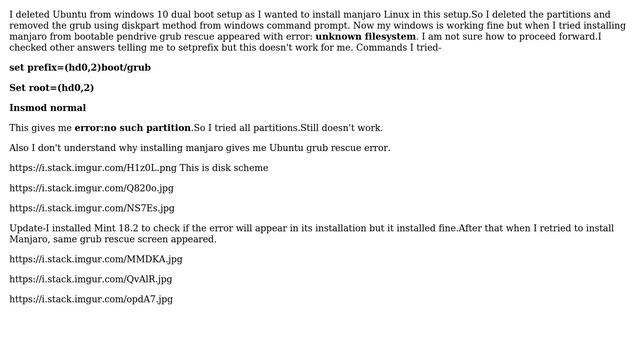 Grub Rescue Error After Deleting Ubuntu From Dual Boot With Windows 10