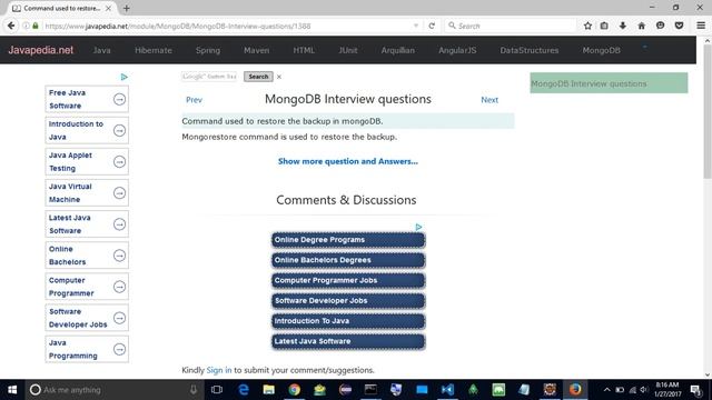 Command used to restore the backup in mongoDB.
| javapedia.net смотреть онлайн