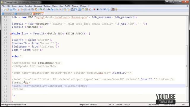 PDO Tutorial [1080p] (Part 4 of 5) - Edit/Update Database Fields смотреть онлайн