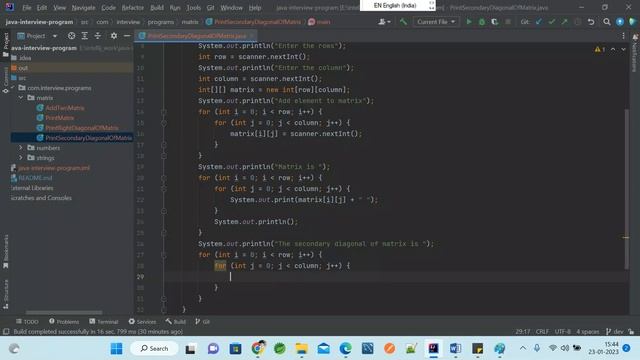Core Java | Chapter 4 | Print Secondary Diagonal of Matrix | Matrix | Array |Java Interview Questio смотреть онлайн