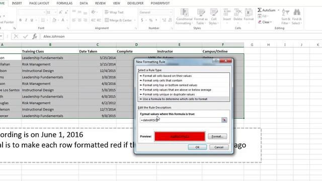 Format Cells Red in Excel if older than one year смотреть онлайн