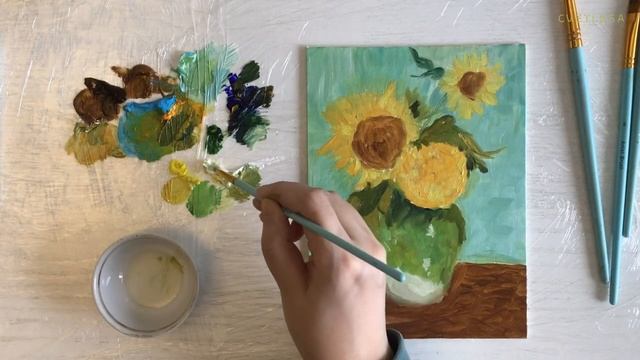 ?Не спеша рисую подсолнухи Ван Гога?️ Масляные краски на холсте☀️ Oil paint смотреть онлайн
