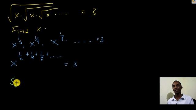 Solve for x in sqrt(x.sqrt(x .sqrt(x). sqrt(x....))) = 3 смотреть онлайн