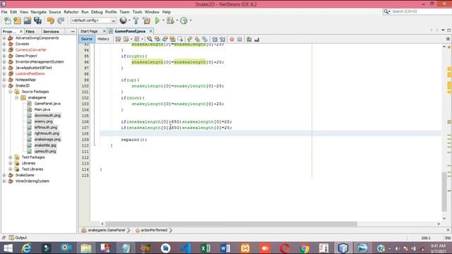 Snake game in java | part-3 | moving the snake смотреть онлайн