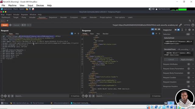 Lab 03 - SQL Injection attack, querying the database type and version on Oracle смотреть онлайн