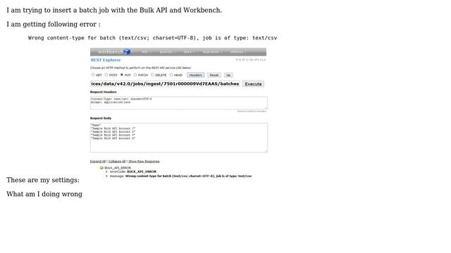 Salesforce: Wrong content-type for batch (text/csv; charset=UTF-8), job is of type: text/csv смотреть онлайн