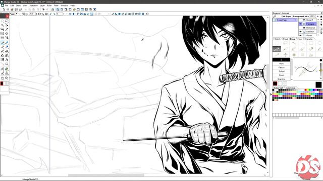 Lotus Ronin (ハスの浪人) Manga Splash page (Inking outcome) смотреть онлайн