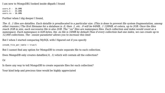 Databases: MongoDB Storage Architecture (MySQL innodb_file_per_table equivalent to MongoDB) смотреть онлайн