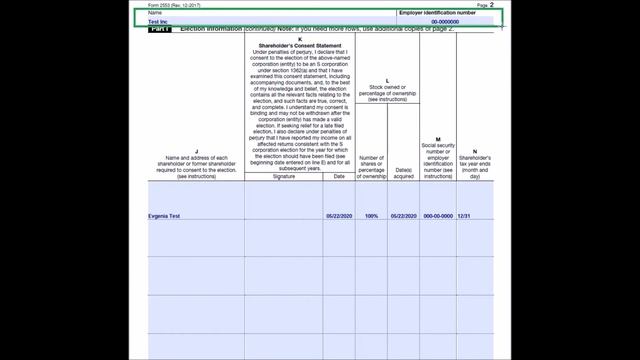 Form 2553 IRS. Заполнение формы 2553 для получения статуса S корпорации. смотреть онлайн