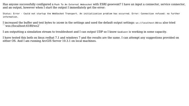 GIS: Push JSON to an External WebSocket Error ESRI Geoevent смотреть онлайн