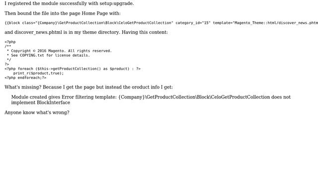 Module created gives Error filtering template: {Classname} does not implement BlockInterface смотреть онлайн